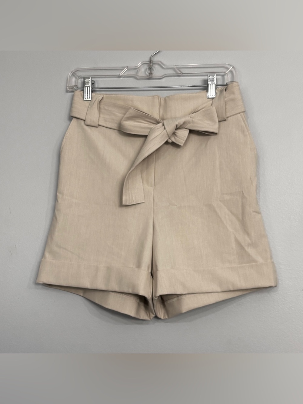 Rachel Zoe Beige High-Waist Viscose Blend Tie-Belt Office Shorts Women’s Size 4